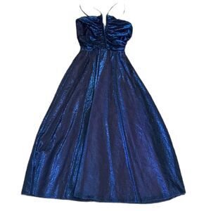 Vintage Flirtations Blue Metallic Sleeveless Fit & Flare Long Prom Dress Sz 7/8